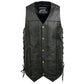 Event Leather EL5391 Men's Tall Sizes Black Leather 10 Pocket Side Lace Vest