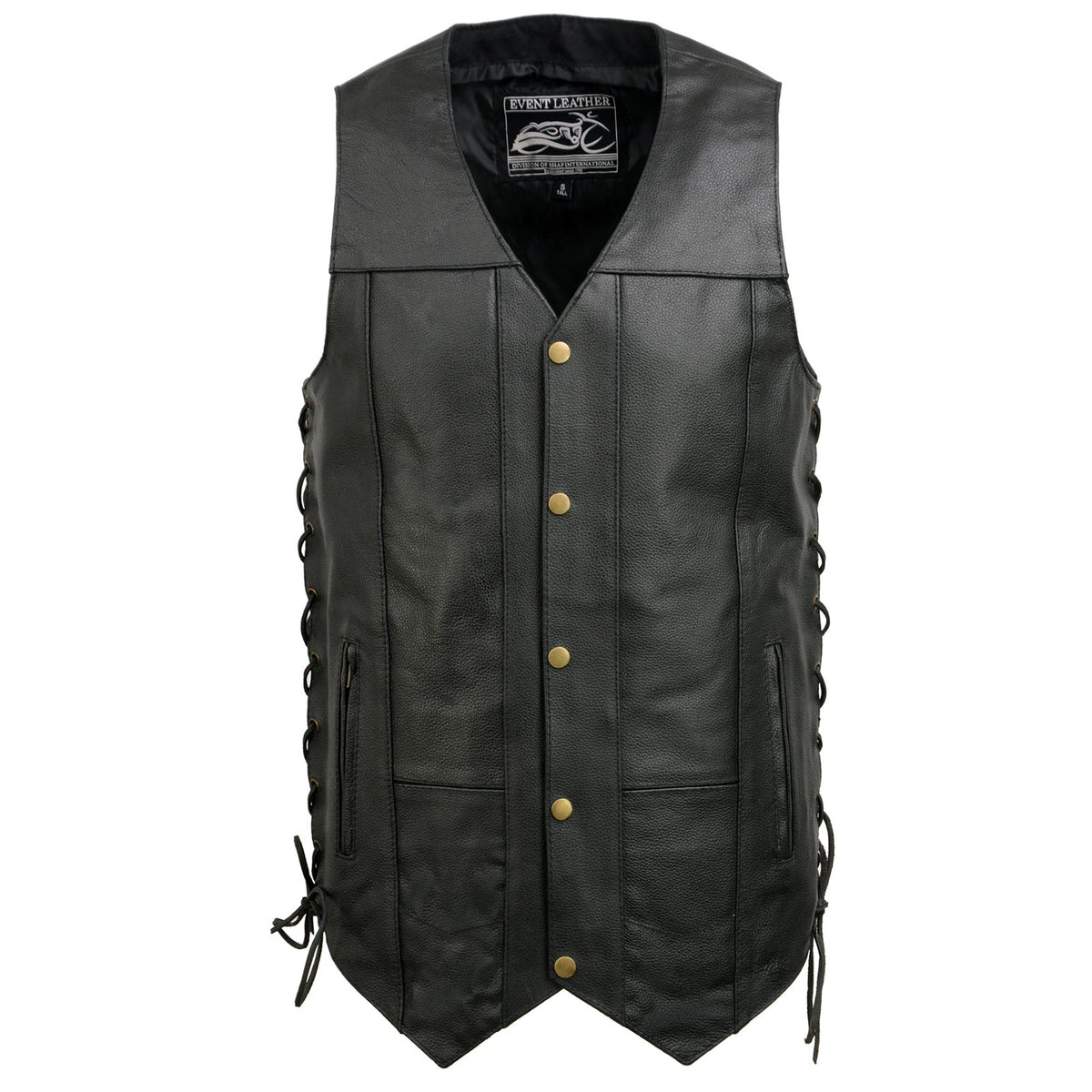 Event Leather EL5391 Men's Tall Sizes Black Leather 10 Pocket Side Lace Vest