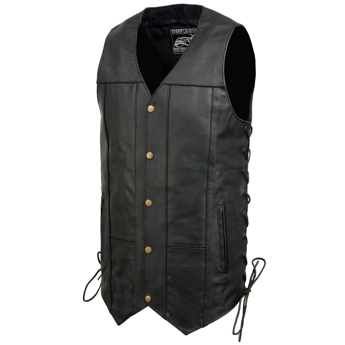Event Leather EL5391 Men's Tall Sizes Black Leather 10 Pocket Side Lace Vest