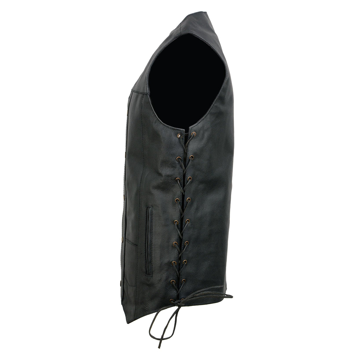 Event Leather EL5391 Men's Tall Sizes Black Leather 10 Pocket Side Lace Vest