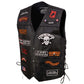 Event Leather ELM3920 Men's Black Leather Pre-Patched Bikers Vest w/ 6 Pockets - 23 Patches and Side Laces
