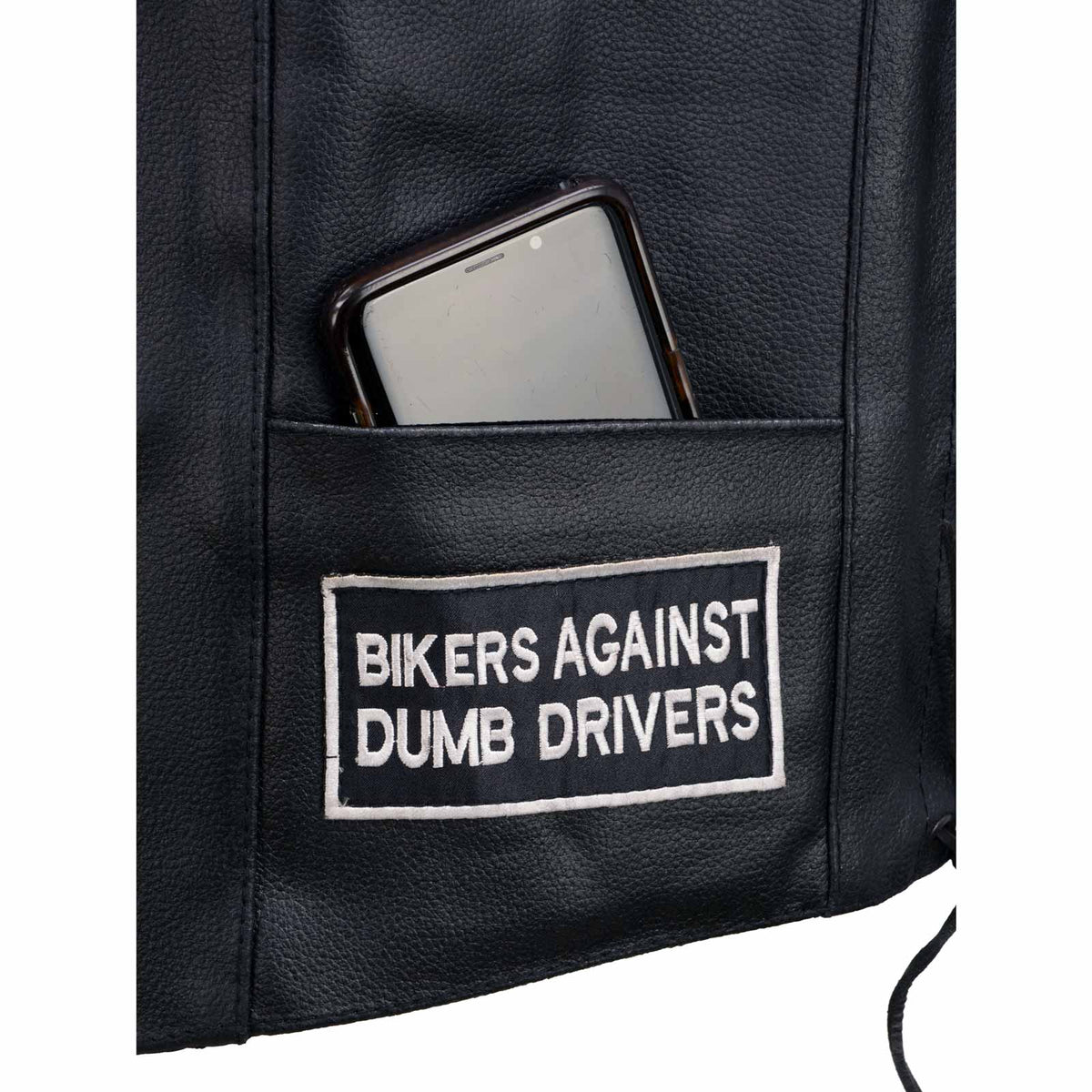 Event Leather Men's Black Motorcycle Leather Vest w/ Patches - ELM3925