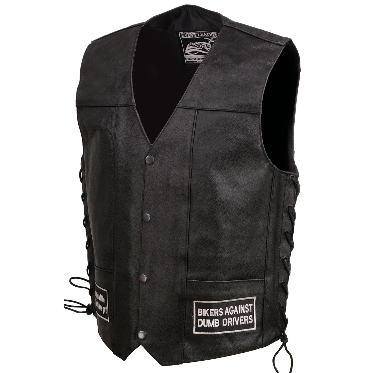 Event Leather Men's Black Motorcycle Leather Vest w/ Patches - ELM3925