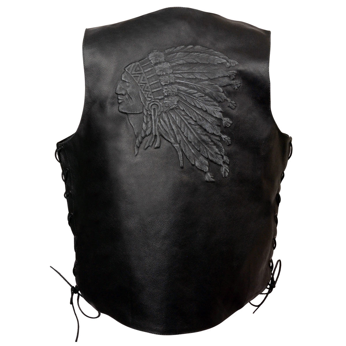 Event Leather ELM3935 Men's Motorcycle Riders Black Leather Vest with Embossed Native American Head
