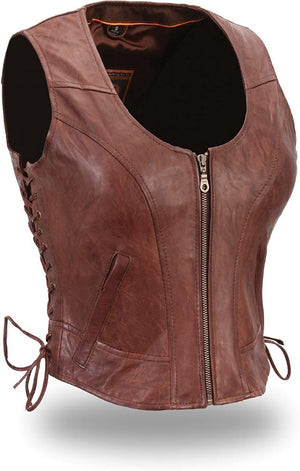 First Manufacturing FIL542SVT Women's Brown Clean Side-Laced Leather Vest - image 1
