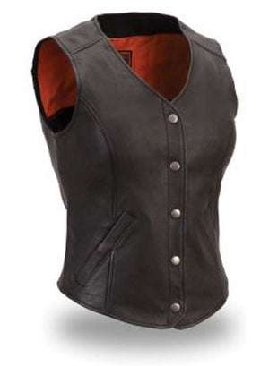 First Manufacturing FIL545CSL Women’s Black Extremely Stylish Long Length Cowhide Leather Motorcycle Vest - image 1