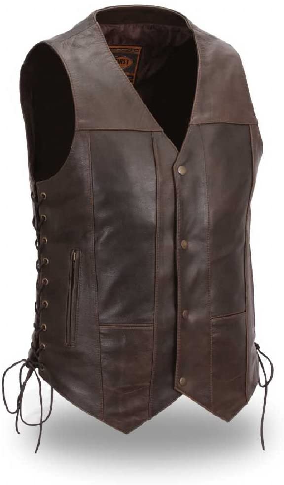 First Manufacturing FIM630CRT Men's 10-Pocket Brown Leather Vest — image 1