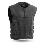 First Manufacturing FIM645 Men’s ‘The Commando’ Black Leather Vest with Carry Conceal Pockets — image 1
