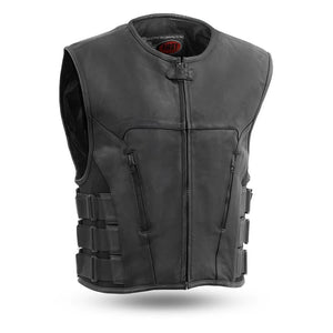 First Manufacturing FIM645 Men’s ‘The Commando’ Black Leather Vest with Carry Conceal Pockets — image 1