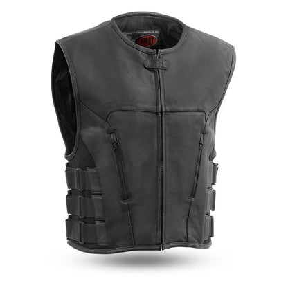 First Manufacturing FIM645 Men’s ‘The Commando’ Black Leather Vest with Carry Conceal Pockets — image 1