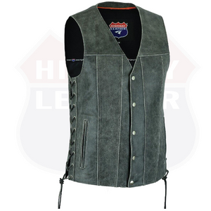 HL2611Grey Straight bottom Gray Gun pocket Leather Vest