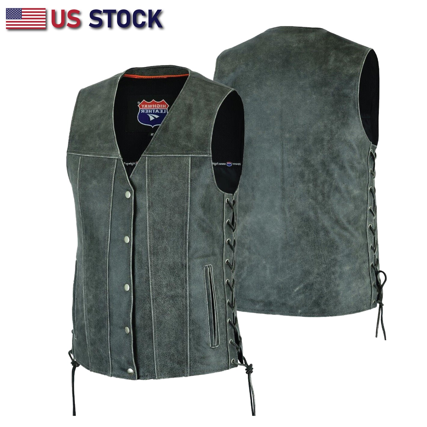 PMV2611GRY GRAY Straight bottom Gun pocket leather vest