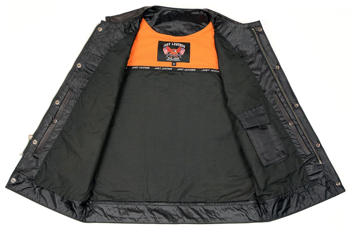 Just Leather JSM3511 Men's Black Collarless Dual Snap and Zipper Front Club Vest — image 5