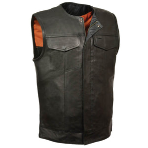 Just Leather JSM3511 Men's Black Collarless Dual Snap and Zipper Front Club Vest — image 1