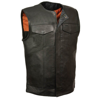 Just Leather JSM3511 Men's Black Collarless Dual Snap and Zipper Front Club Vest — image 1