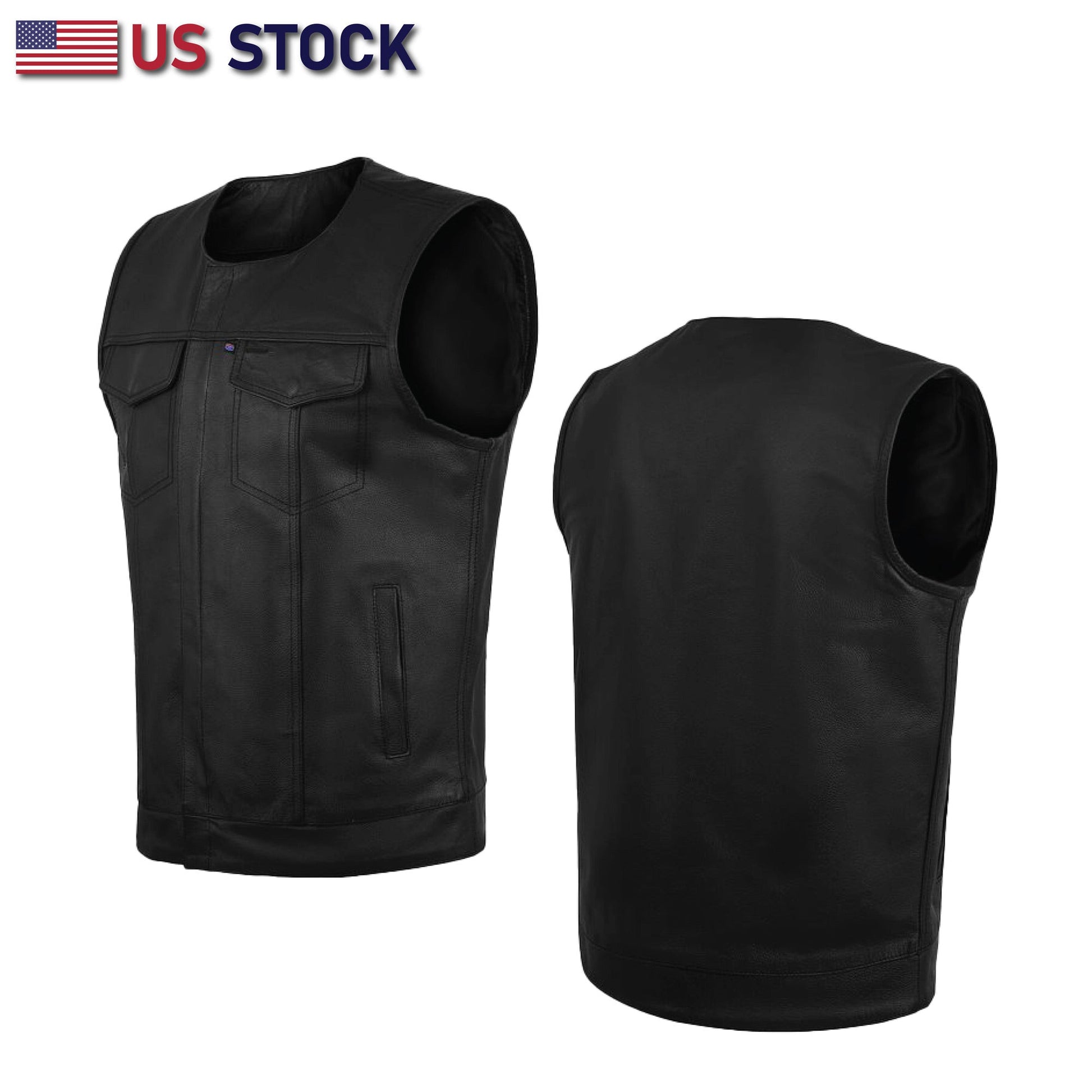 HL11639SPT Collarless Leather Vest Motorcycle Biker Club Concealed Carry Outlaws - HighwayLeather