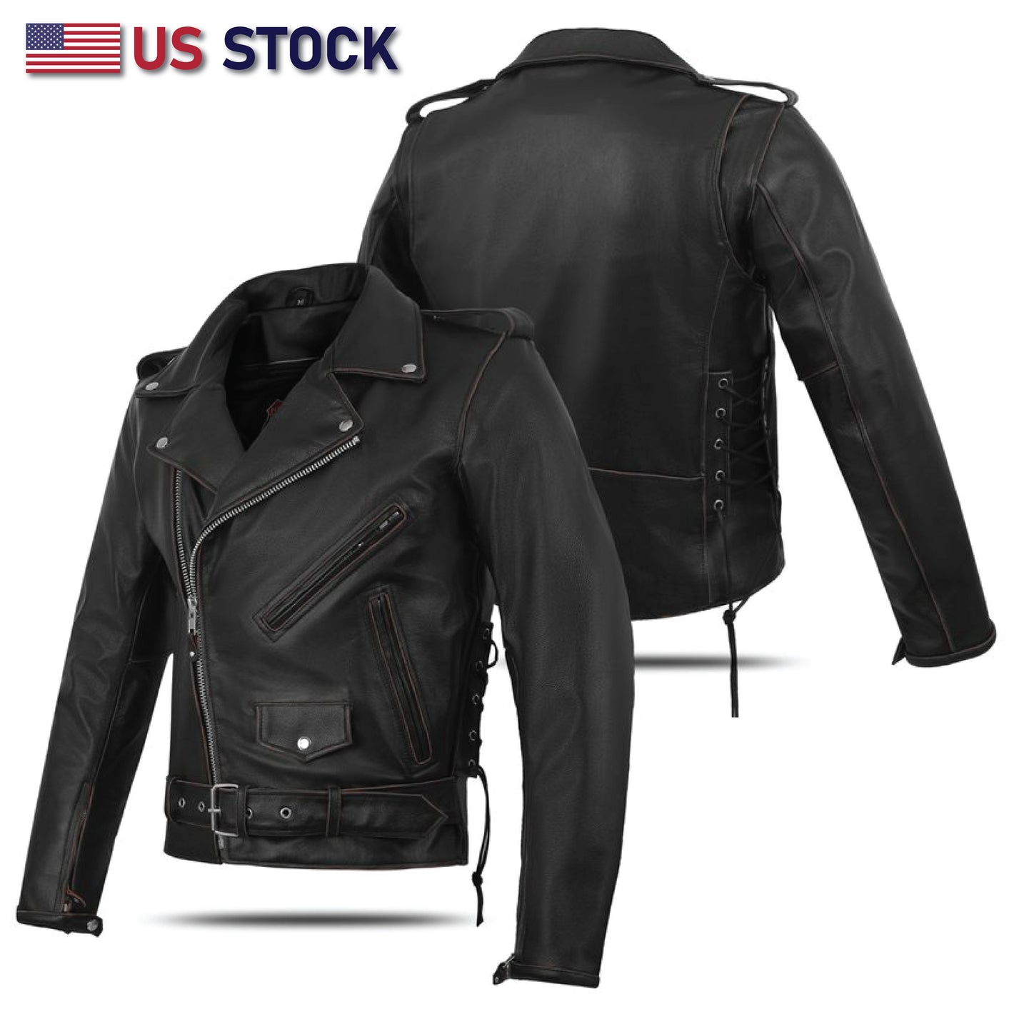 Highway Leather Old School Police Style Motorcycle Leather Brown Jacket