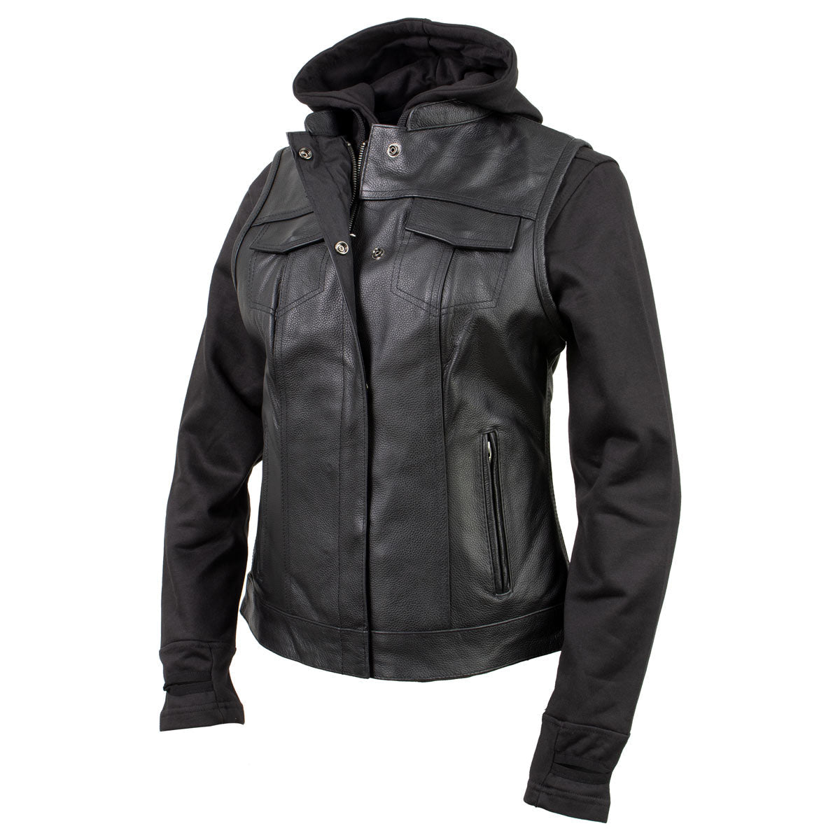 Milwaukee Leather Women's Tara Black Leather Motorcycle Rider 2-in-1 Convertible Hoodie Jacket Vest - LKL4712 - image 9