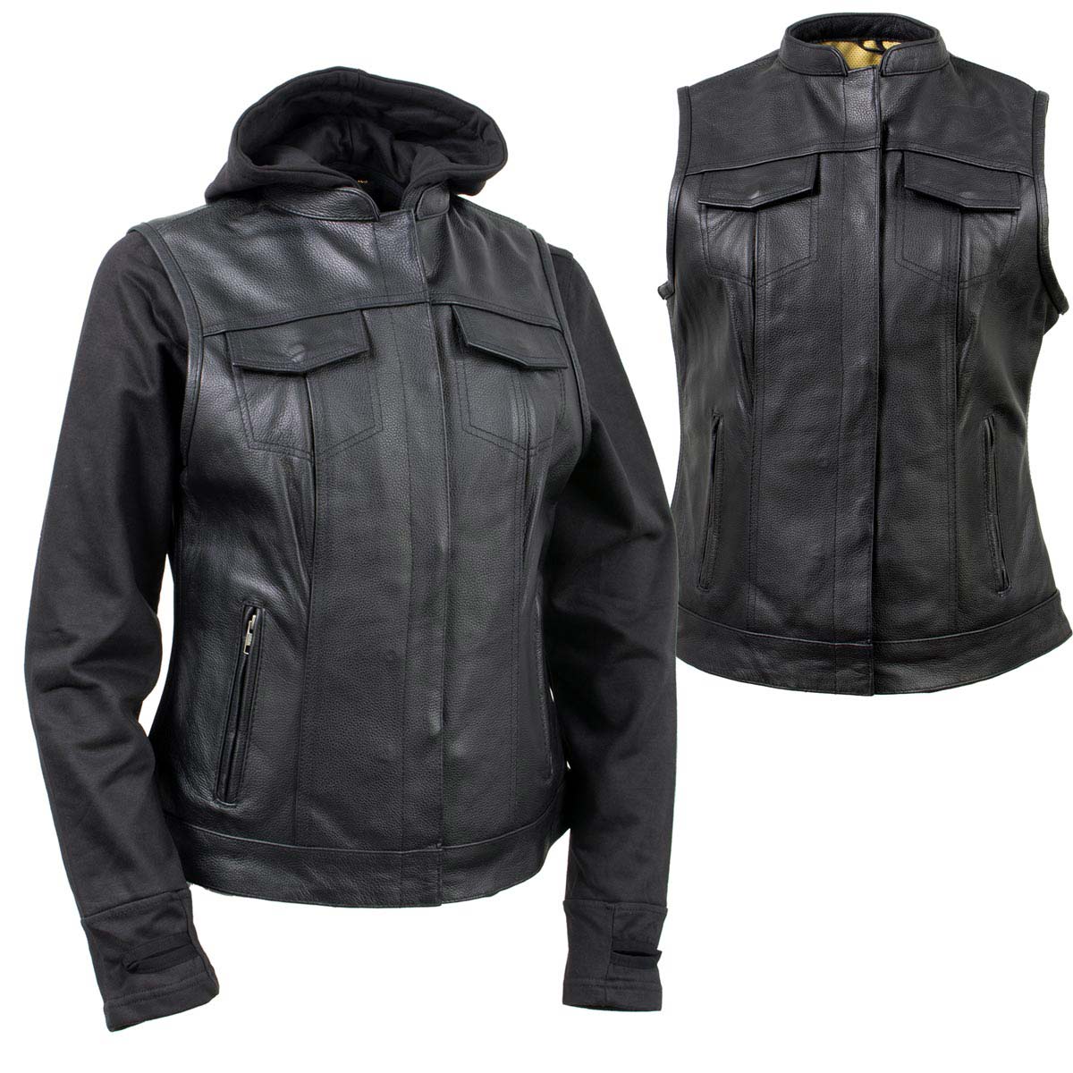 Milwaukee Leather Women's Tara Black Leather Motorcycle Rider 2-in-1 Convertible Hoodie Jacket Vest - LKL4712 - image 14