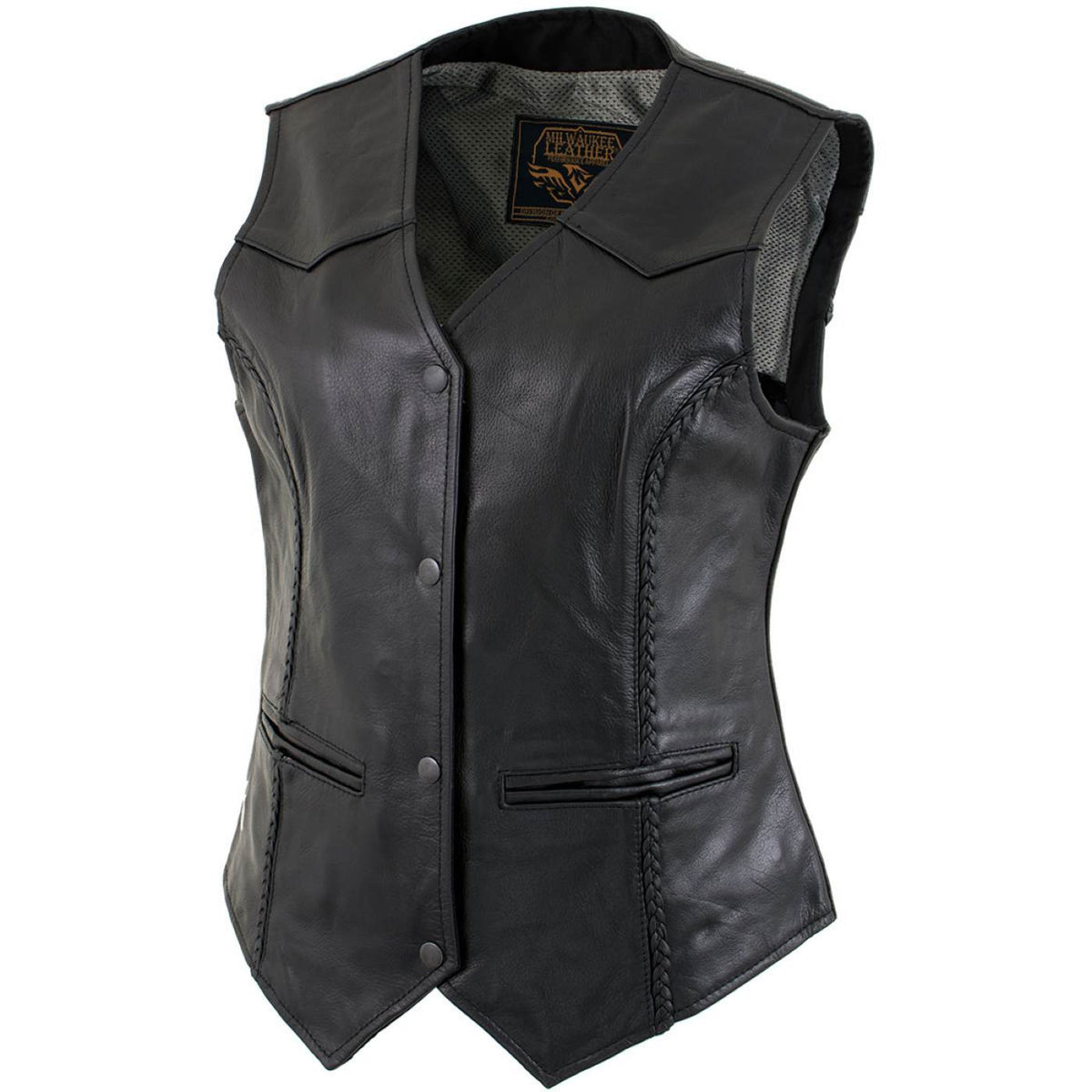 Milwaukee Leather Women's Road Queen Black Braided Buffalo Leather Motorcycle Vest - LKL4713 - image 12