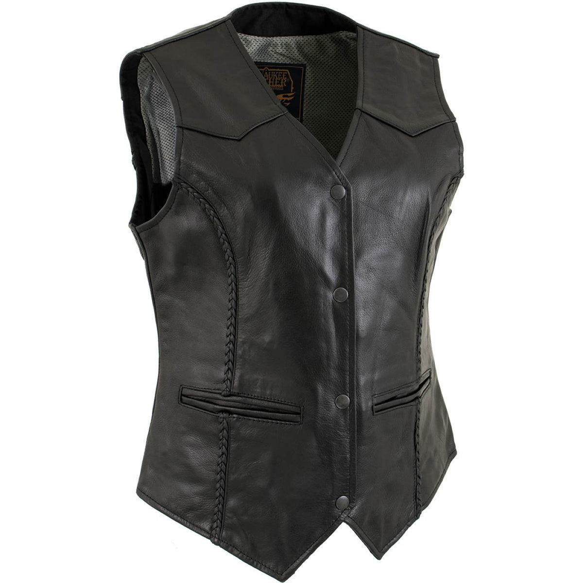 Milwaukee Leather Women's Road Queen Black Braided Buffalo Leather Motorcycle Vest - LKL4713 - image 1