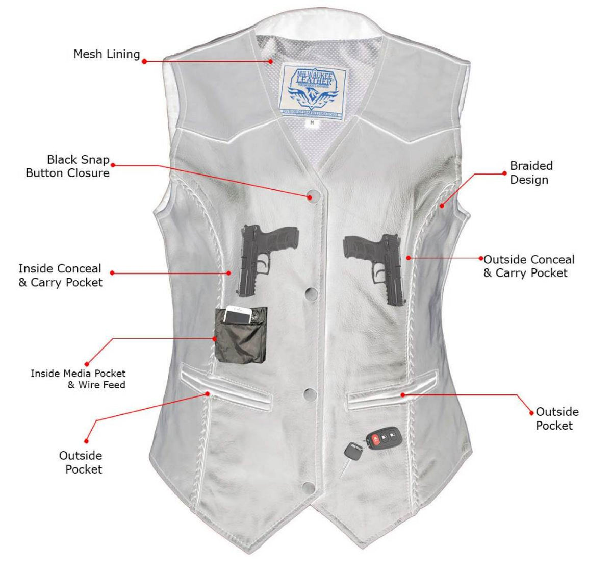Milwaukee Leather Women's Road Queen Black Braided Buffalo Leather Motorcycle Vest - LKL4713 - image 10