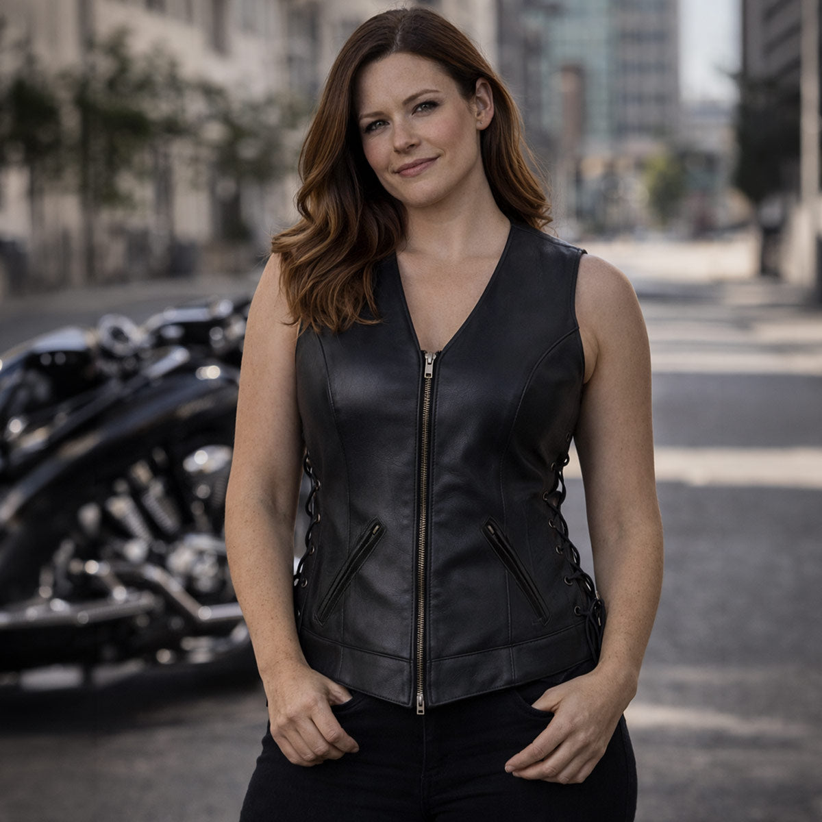 Milwaukee Leather Women's Mistress Black Side Lace Leather Motorcycle Vest - LKL4714 - image 6