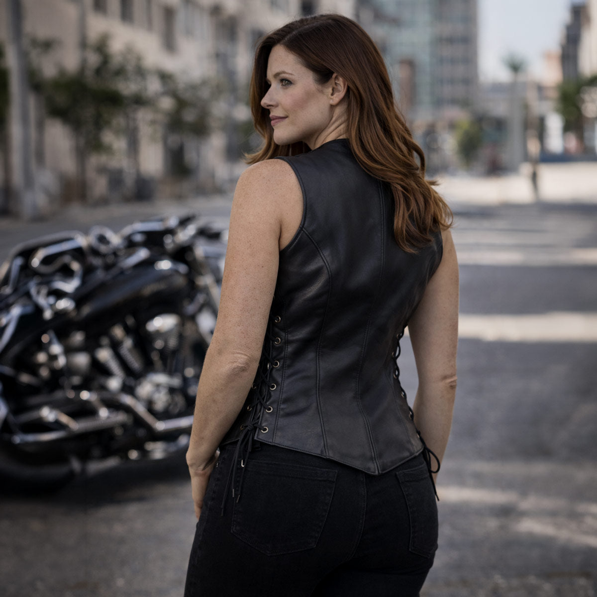 Milwaukee Leather Women's Mistress Black Side Lace Leather Motorcycle Vest - LKL4714 - image 8