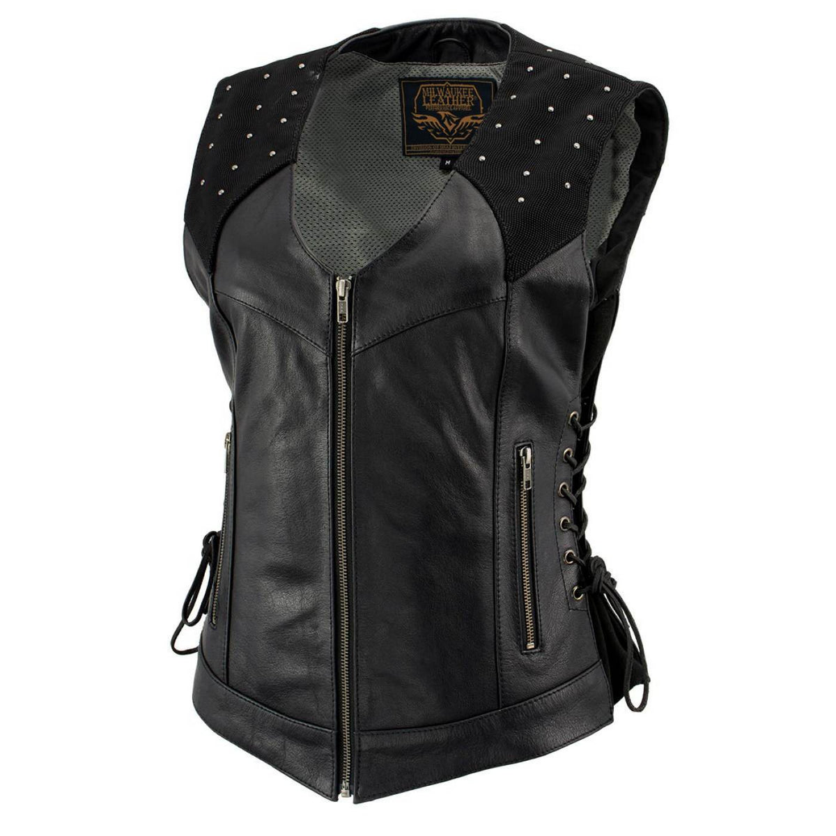 Milwaukee Leather Women's Winged Black Studded Leather Motorcycle Vest with Reflective Wings - LKL4715 - image 10