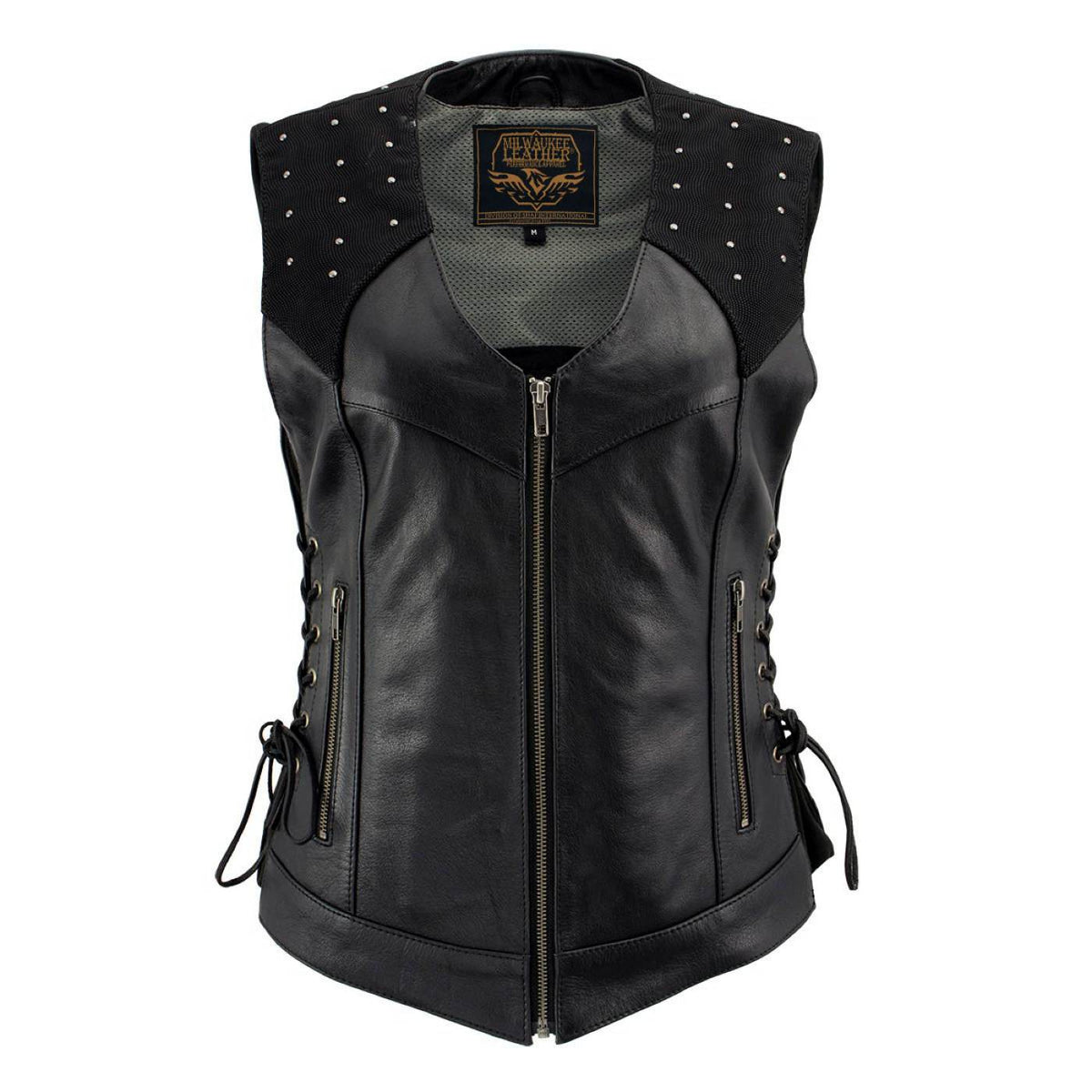 Milwaukee Leather Women's Winged Black Studded Leather Motorcycle Vest with Reflective Wings - LKL4715 - image 11