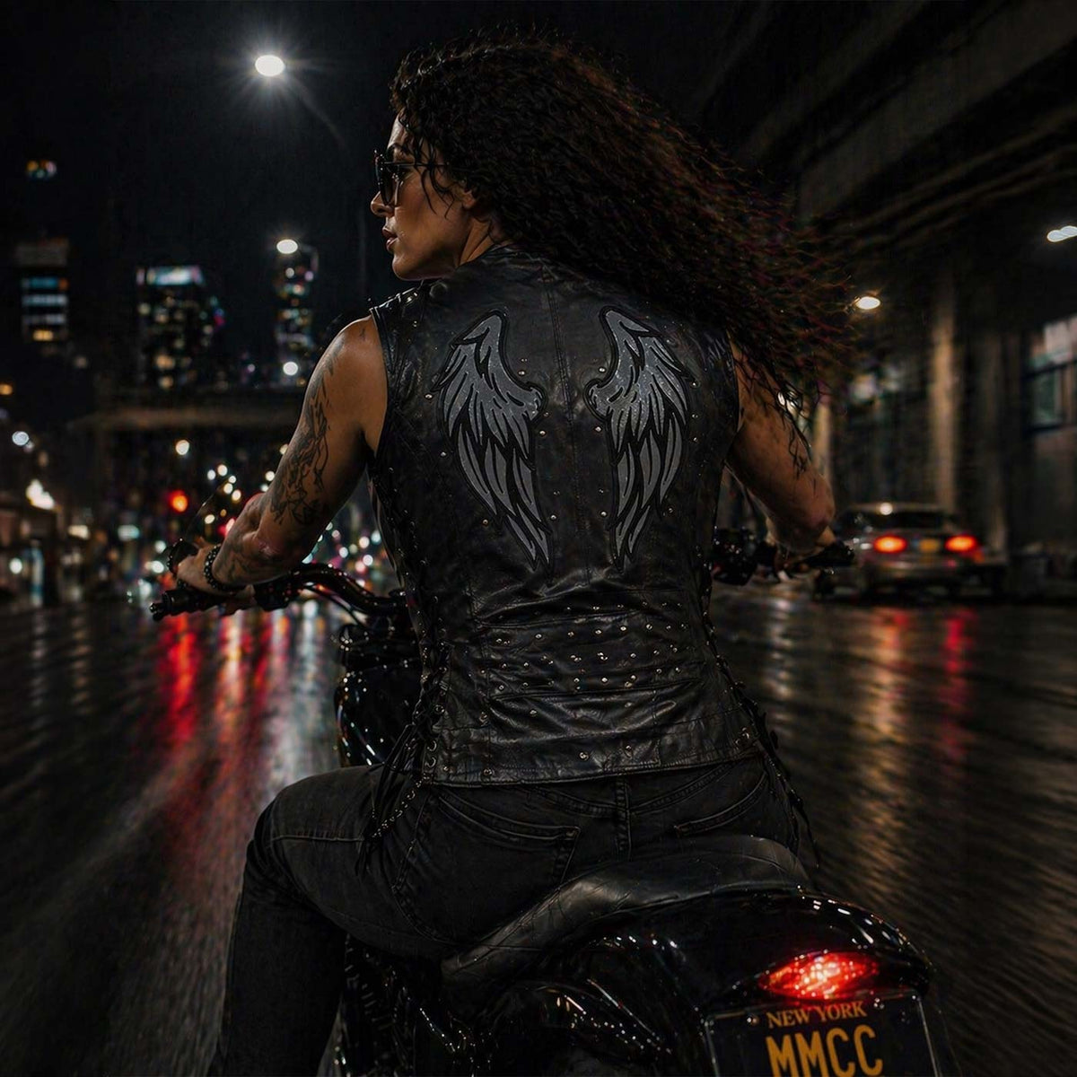 Milwaukee Leather Women's Winged Black Studded Leather Motorcycle Vest with Reflective Wings - LKL4715 - image 2
