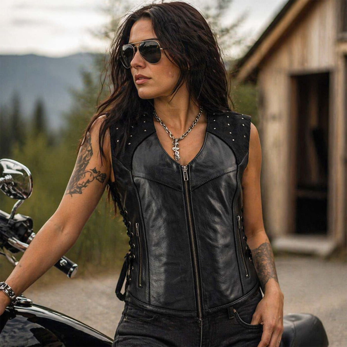 Milwaukee Leather Women's Winged Black Studded Leather Motorcycle Vest with Reflective Wings - LKL4715 - image 6