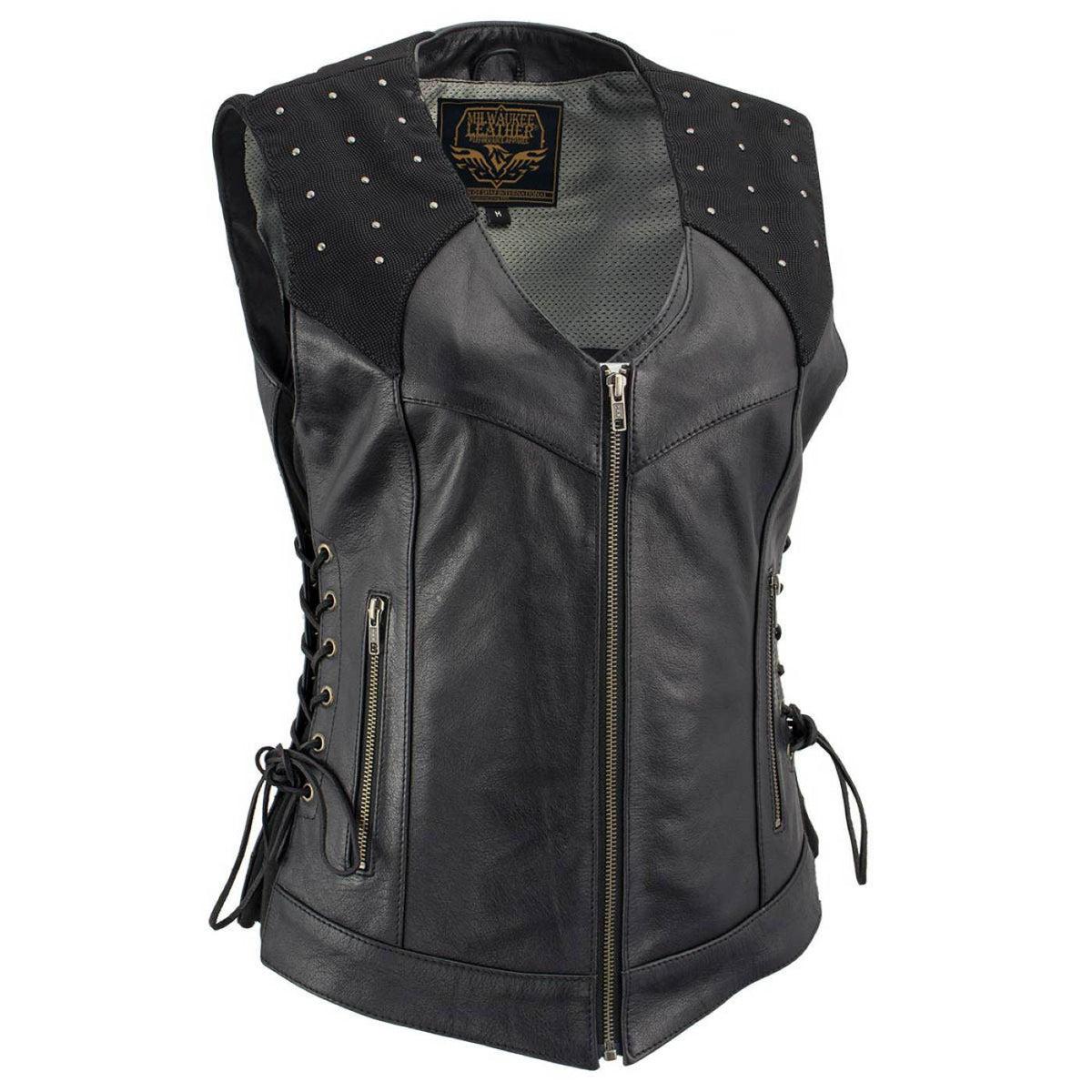 Milwaukee Leather Women's Winged Black Studded Leather Motorcycle Vest with Reflective Wings - LKL4715 - image 1