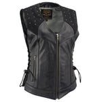 Milwaukee Leather Women's Winged Black Studded Leather Motorcycle Vest with Reflective Wings - LKL4715 - image 1