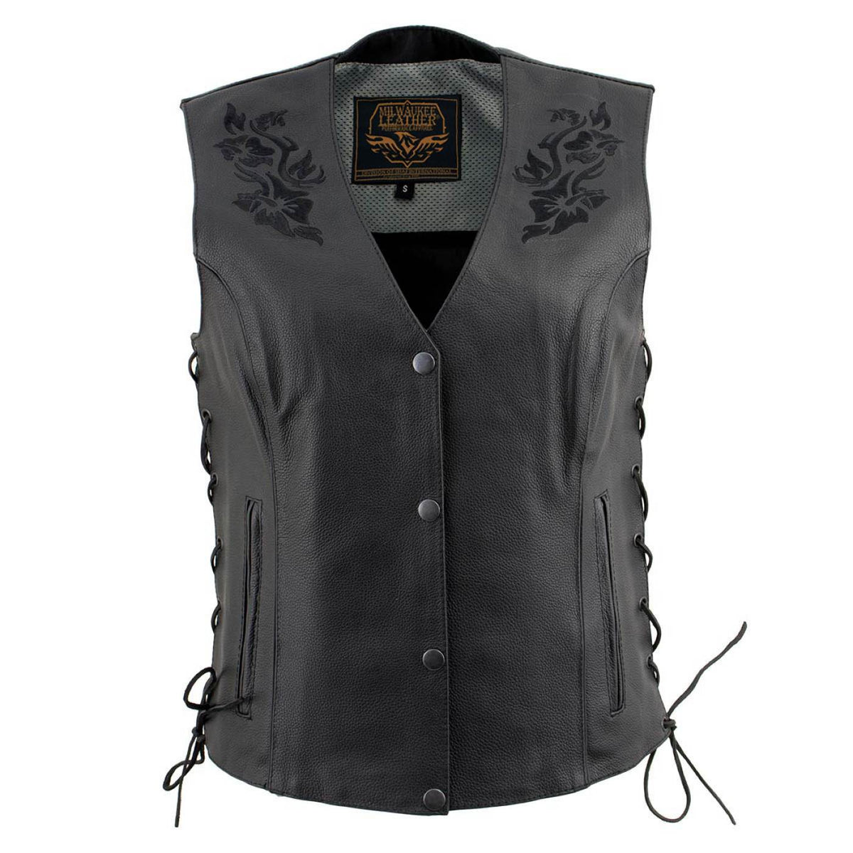 Milwaukee Leather Women's Gemma Black Leather Motorcycle Vest with Side Laces - LKL4716 - image 16