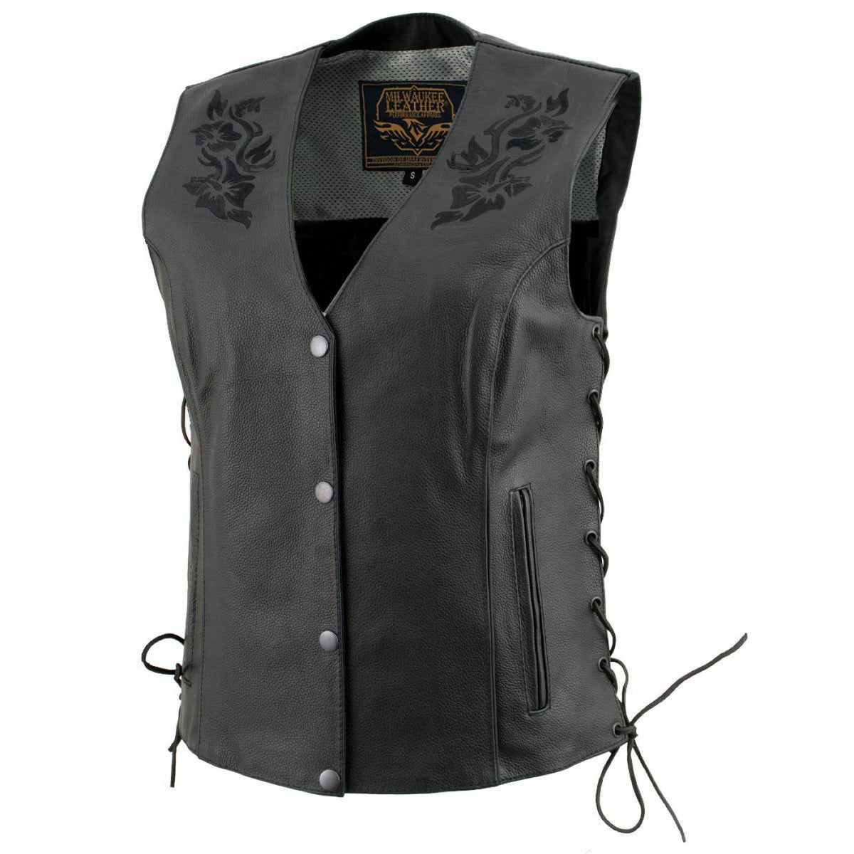 Milwaukee Leather Women's Gemma Black Leather Motorcycle Vest with Side Laces - LKL4716 - image 15