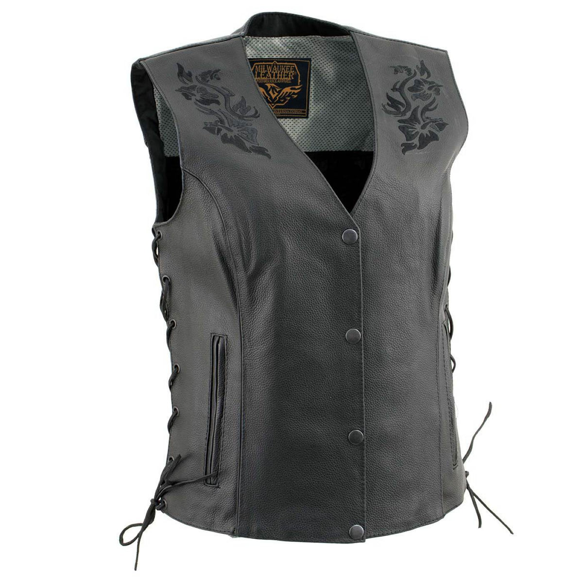Milwaukee Leather Women's Gemma Black Leather Motorcycle Vest with Side Laces - LKL4716 - image 1