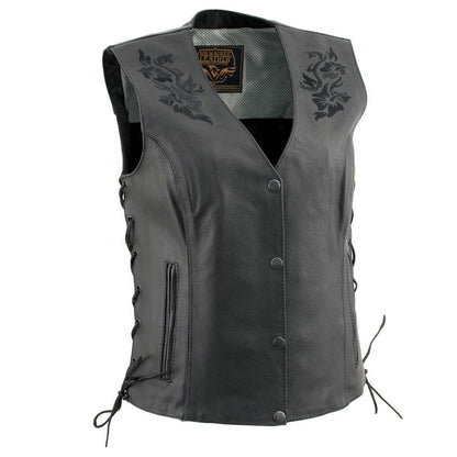 Milwaukee Leather Women's Gemma Black Leather Motorcycle Vest with Side Laces - LKL4716 - image 1
