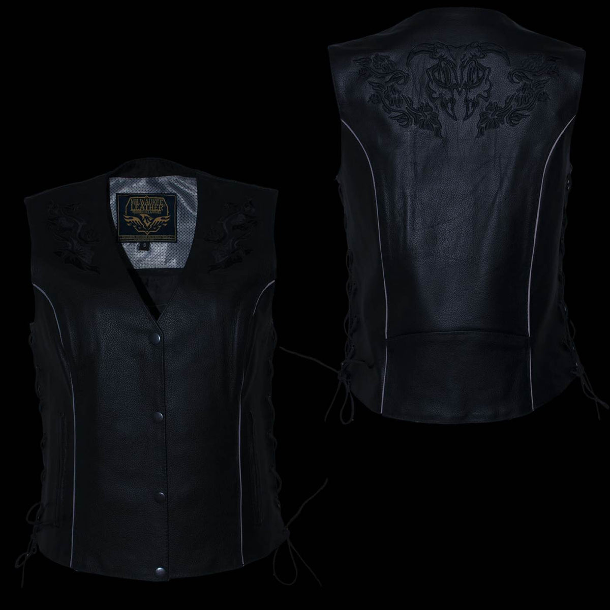 Milwaukee Leather Women's Gemma Black Leather Motorcycle Vest with Side Laces - LKL4716 - image 10