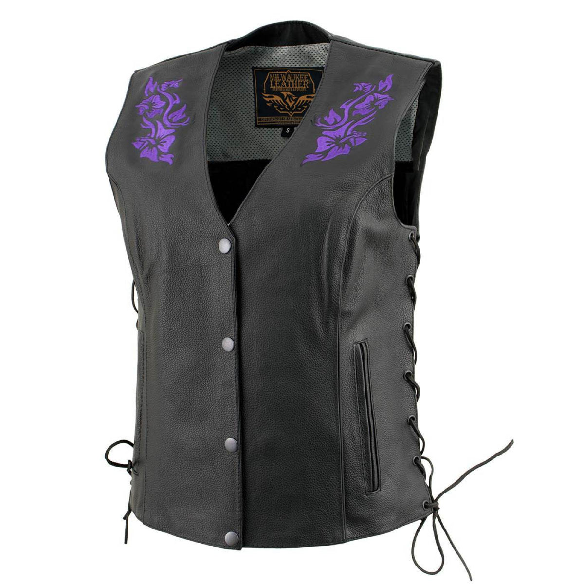 Milwaukee Leather Women's Gemma Black/Purple Leather Motorcycle Vest with Side Laces - LKL4717 - image 11
