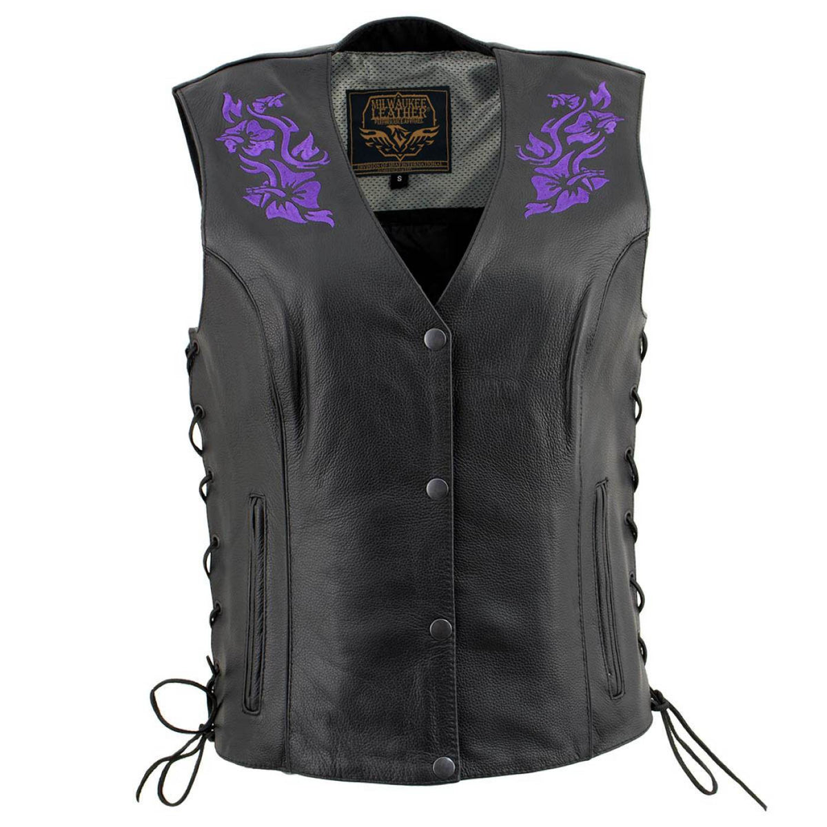 Milwaukee Leather Women's Gemma Black/Purple Leather Motorcycle Vest with Side Laces - LKL4717 - image 10
