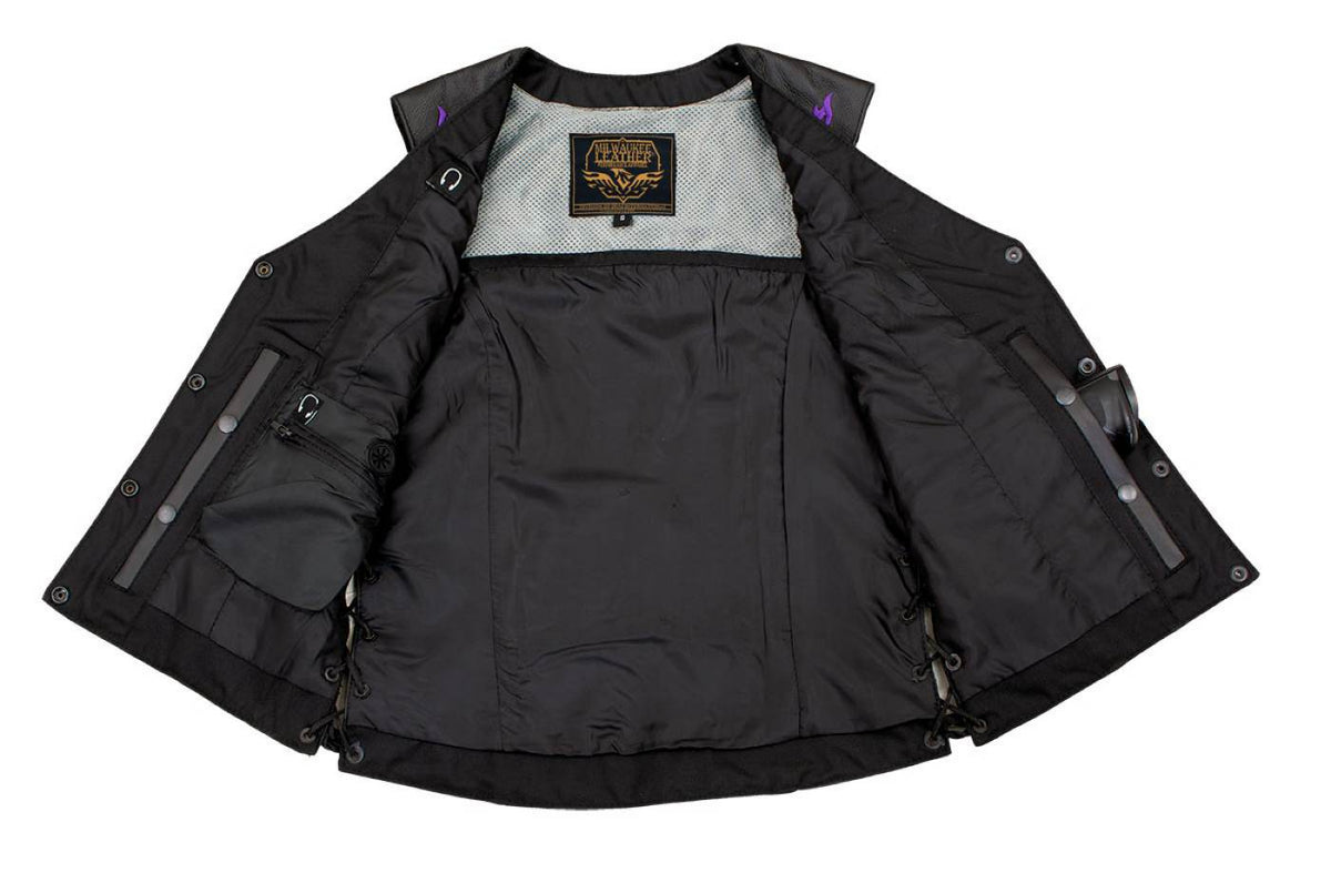 Milwaukee Leather Women's Gemma Black/Purple Leather Motorcycle Vest with Side Laces - LKL4717 - image 14