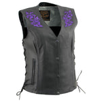Milwaukee Leather Women's Gemma Black/Purple Leather Motorcycle Vest with Side Laces - LKL4717 - image 1