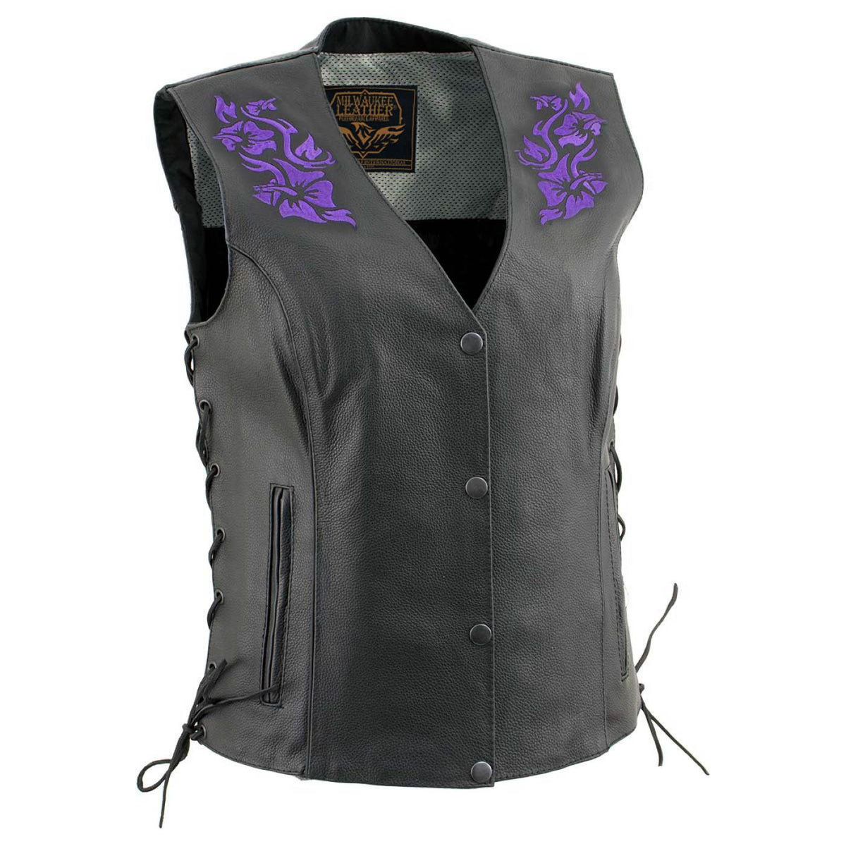 Milwaukee Leather Women's Gemma Black/Purple Leather Motorcycle Vest with Side Laces - LKL4717 - image 1