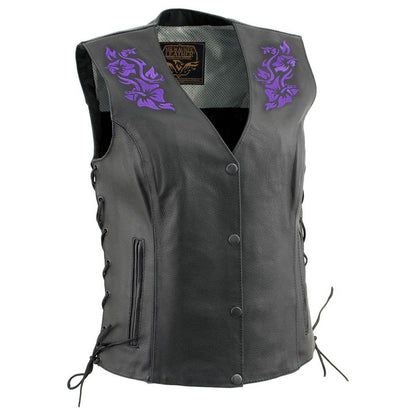 Milwaukee Leather Women's Gemma Black/Purple Leather Motorcycle Vest with Side Laces - LKL4717 - image 1