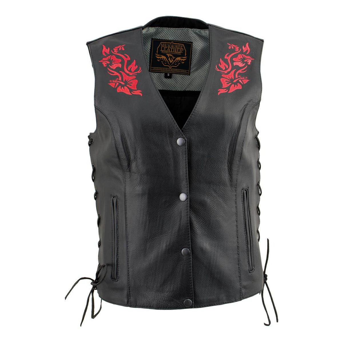 Milwaukee Leather Women's Gemma Black/Red Leather Motorcycle Vest with Side Laces - LKL4718 - image 14