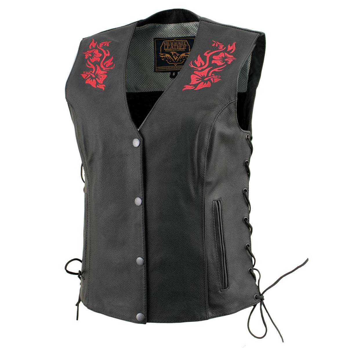 Milwaukee Leather Women's Gemma Black/Red Leather Motorcycle Vest with Side Laces - LKL4718 - image 1