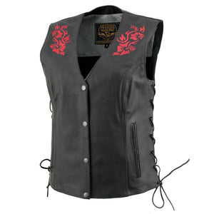 Milwaukee Leather Women's Gemma Black/Red Leather Motorcycle Vest with Side Laces - LKL4718 - image 1