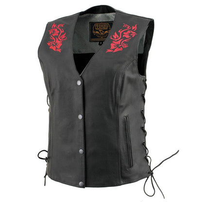 Milwaukee Leather Women's Gemma Black/Red Leather Motorcycle Vest with Side Laces - LKL4718 - image 1