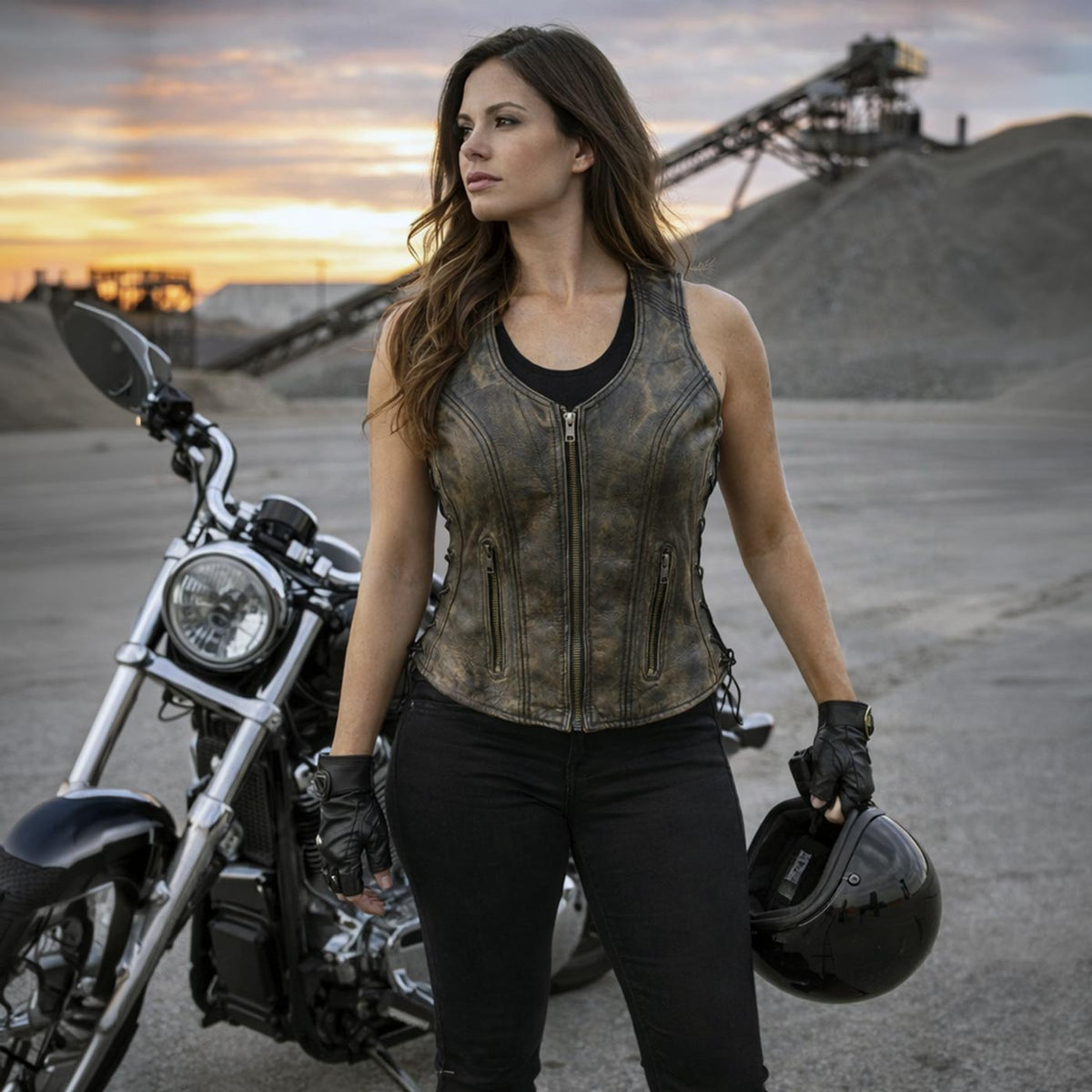 Milwaukee Leather Women's Bella Distressed Brown Leather Motorcycle Vest with Side Laces - LKL4719 - image 7